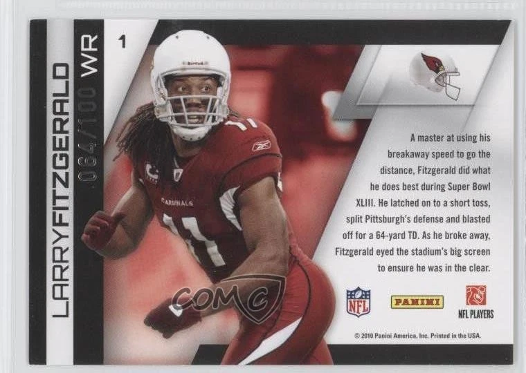 2010 Panini Gridiron Gear Gamebreakers Gold /100 Larry Fitzgerald #1 - Image 2 of 2