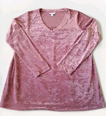 J.Jill Womens Crushed Velvet Mauve  Long Sleeve Top SZ S EUC