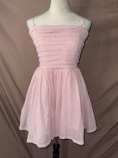 Windsor Pink Glitter Strapless Fit & Flare Mini Dress L CD30349 Tulle Bow