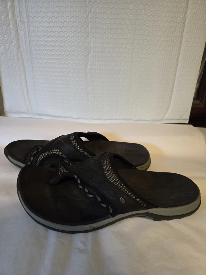 Sandalias para mujer Merrell talla 9 informales sin cordones en la punta sin cordones de cuero negro Foto 4 de 4