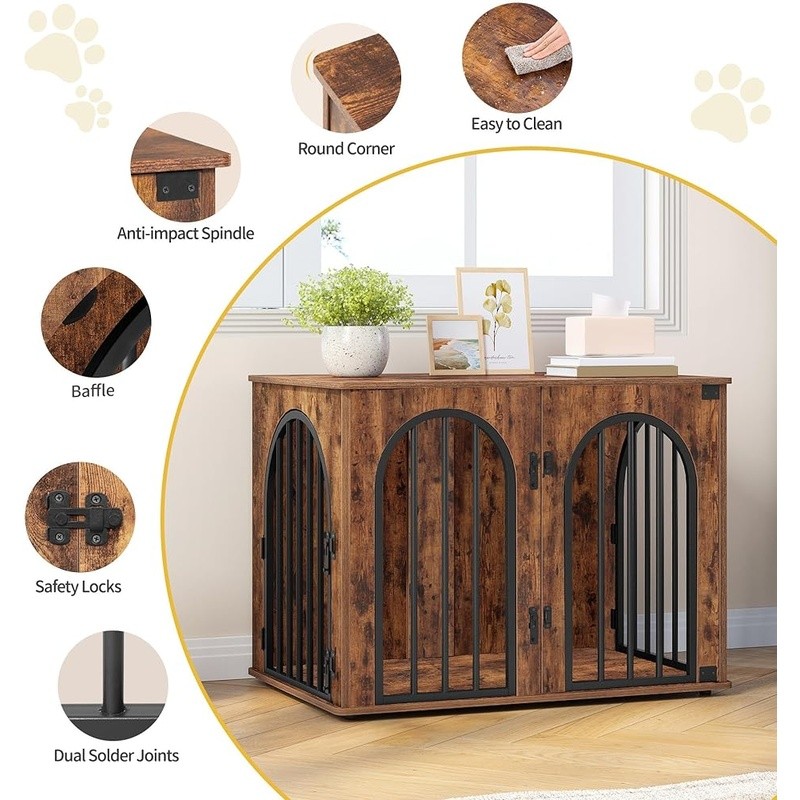 как выглядит Anti-Escape Dog Crate Furniture Chewproof 3-Door Design Indoor Pet Kennel New фото