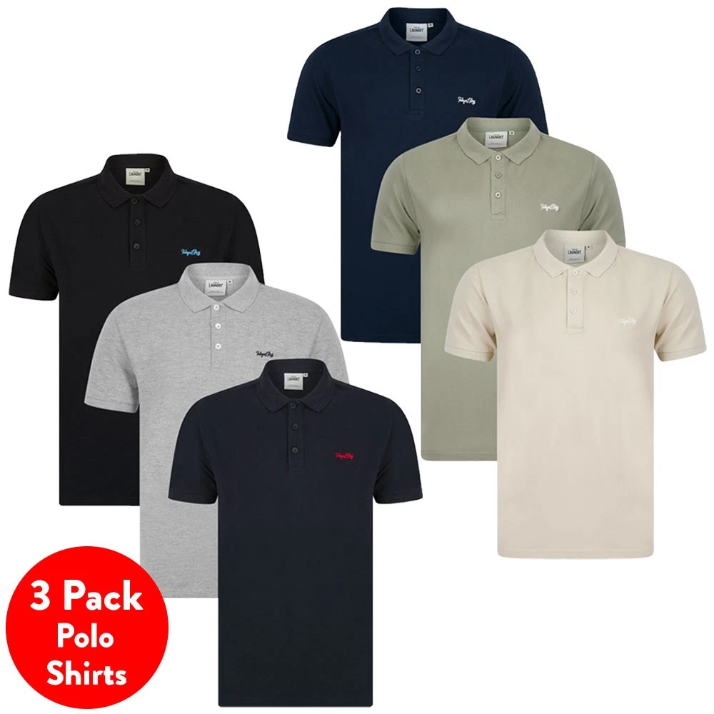 Tokyo Laundry Polo Shirt 3-Pack Men's Plain Cotton Pique Casual Tee T-Shirt Top
Opens in a new windo