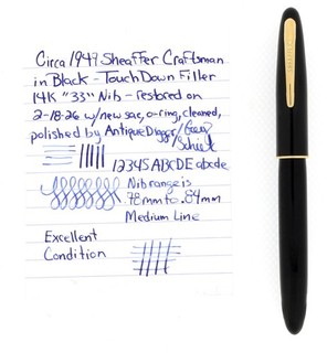 C1949 SHEAFFER CRAFTSMAN TOUCHDOWN 14K MED NIB FOUNTAIN PEN RESTORED NO RESERVE