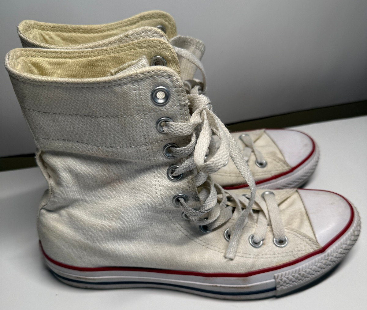 Solid White Flat Chuck Taylor Converse High tops … - image 1