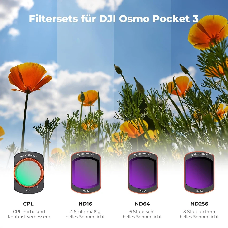 K&F Concept Filterset CPL Filter, ND16, ND64, ND512 Filter for DJI Osmo Pocket 3 - Bild 2 von 4