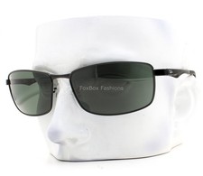 Ray-Ban Sunglasses RB 3498 002/71 Shiny Black Metal Green Tinted 64mm with Case