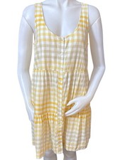 Madewell Yellow Ombre Gingham Tiered Mini Dress Size Medium Spring Preppy Picnic