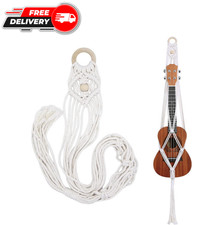 Macrame Ukulele Hanger Soprano Boho Wall Mount with Soft Padding Handwoven Natur