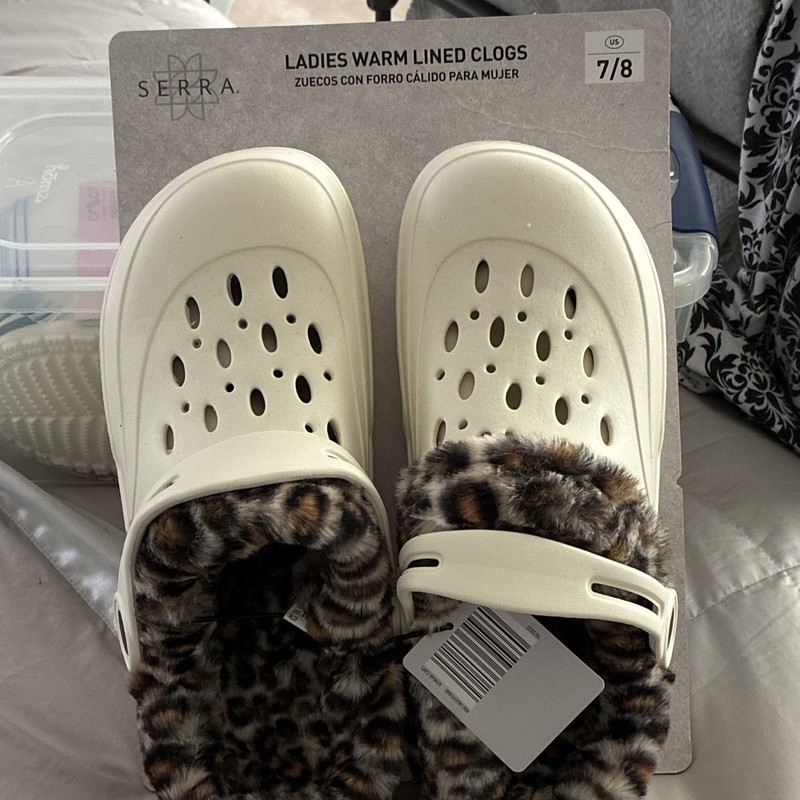 Serra Women’s Faux Fur Lined Slipper Clog Animal Print Ivory US 7/8