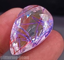IGL Certified 40.00ct Purple Rutilated Quartz Pear Cut Transparent Gemstone 5DDO