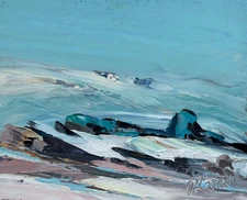 P. LANIEL SIGNED KNIFE OIL PAINTING ABSTRACT EXPRESSIONIST LANDSCAPE SEASCAPE