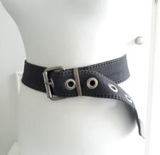 Rustic denim blue woven rivet belt silver tone chunky buckle Sz 10 - 12