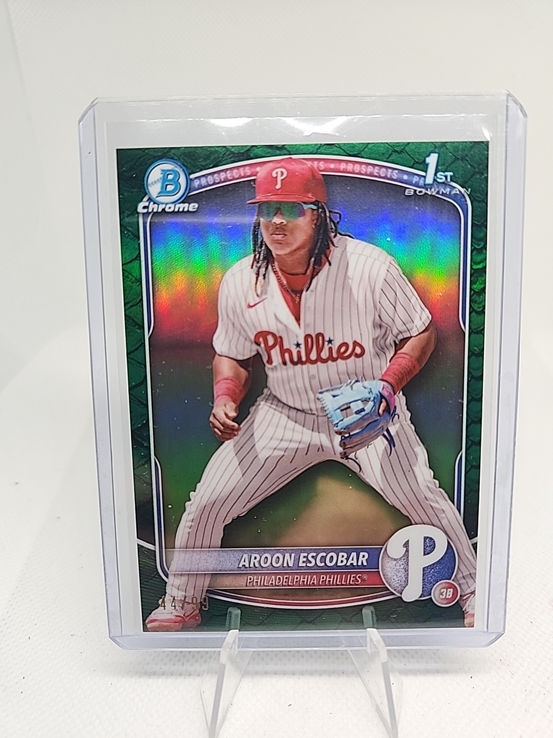 Aroon Escobar 2025 1st Bowman Chrome Green Reptilian Refractor /99 Phillies