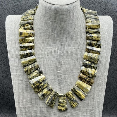 Necklace Yellow Jasper Gemstone Bib 925 Sterling Silver Clasp CStatement Jewelry