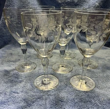 MCM Etched Floral 7" Wine/Water Goblets Set of 7
