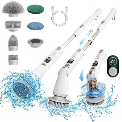 Electric Bathroom Scrubber with Long Handle Spin Brush for Shower Bathtub Tile