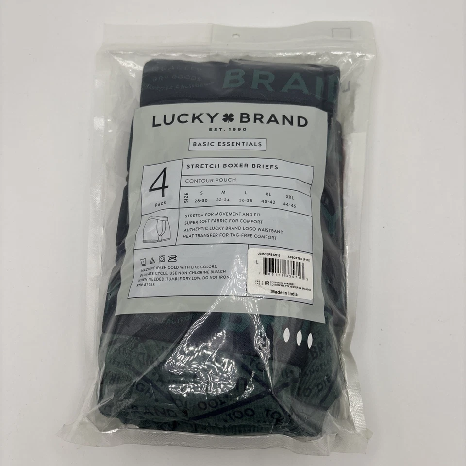 NIB Lucky Brand Men's 4 Pack Essential Soft Boxer Briefs w/ Contour Pouch Size L - Image 2 of 2