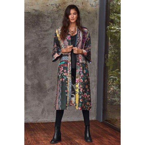 Johnny Was Silk Kimono Janice Gabrielle Duster Floral Open Front Robe Large