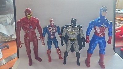 Superhero Style Action Figure Lot of 4 Iron Man Spider-Man Batman Captain Unbran