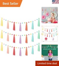 3 Pcs Colorful Pom Pom Tassel Garland Boho Rainbow Felt Garlands Tassel Banne...