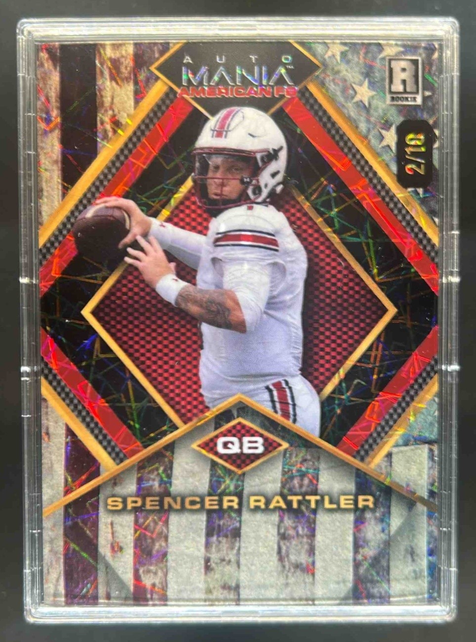 Spencer Rattler Wild Card Auto Mania American Football Preview #SR Diamond-Mojo Foil-Vintage Flag