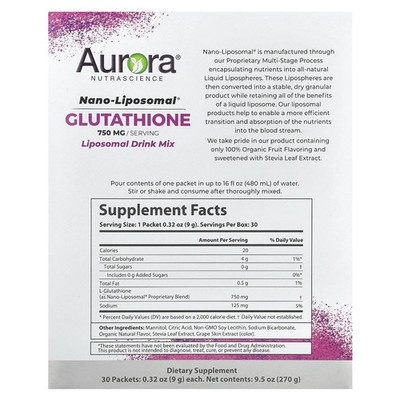 mega liposomal glutathione benefits Nano-Liposomal®, Glutathione, Liposomal Drink Mix, 30 Packets, 0.32 oz (9  g)