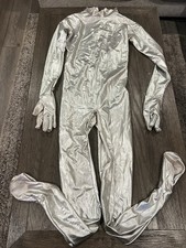 Mens Full Body Metallic Zentai Shiny Spandex Suit Bodysuit Silver Small