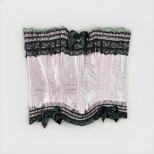 Adore Me Corset Bustier Top Womens L Pink Black Lace Satin Bow Stretch Lingerie