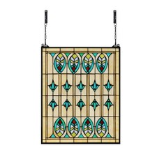 Large Stained Glass Window Hanging 20" 25", 100 Real Blue Stained Glass Pa