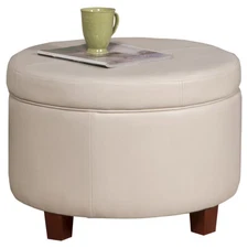 Large Round Storage Ottoman Ivory - HomePop