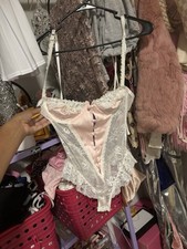 Cute Pink White Lacey Flirty Coquette Vintage Leotard Lingerie One Piece Mesh