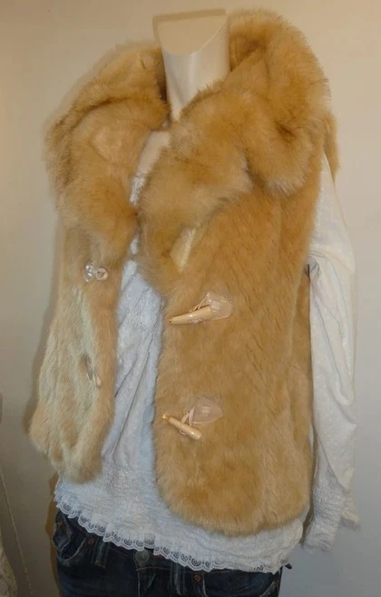 🌸 Vintage Y2K Boho Kunstfell-Weste • Viventy • Beige Camel • S-M / 36-38 🌸
