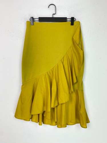 Marks & Spencer, M&S Collection Yellow Plain Knee Length Ruffle Skirt Mid Rise Asymmetric UK 10