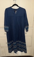Anna Sui x Uniqlo 100% Cotton Blue Boho Print Midi Dress - Size M- NWT