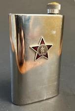 Vtg Soviet CCCP Russian ARMY Stainless Steel 6oz Flask USSR Lenin on Cap