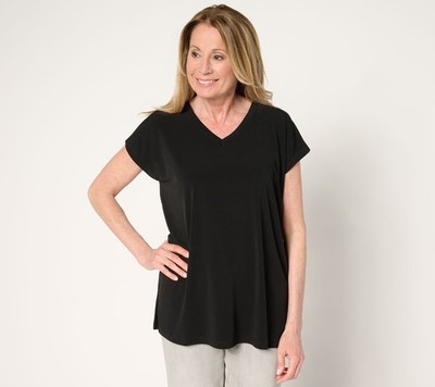 Susan Graver Women's Top Petite 1XP Essentials Liquid Knit Tunic Black A690953