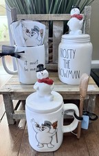 Rae Dunn FROSTY THE SNOWMAN Canister, Mugs, Measuring Cups And Extra Mug Topper