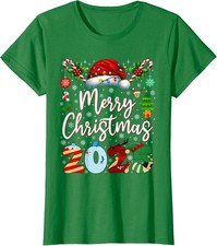 Merry Christmas Red Santa Hat Reindeer Matching Ladies' Crewneck T-Shirt