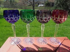 Set of 4 Ajka Arabella Cut to Clear Crystal Hock Wine Goblets 8 1/4"