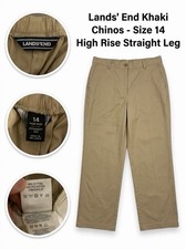 Lands End Womens Size 14 High Rise Straight Leg Khaki Pants Tan Chinos Elastic