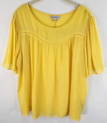 Nanette Lepore Top Women's L Flutter Sleeve Boho Pleated Lightweight Yellow