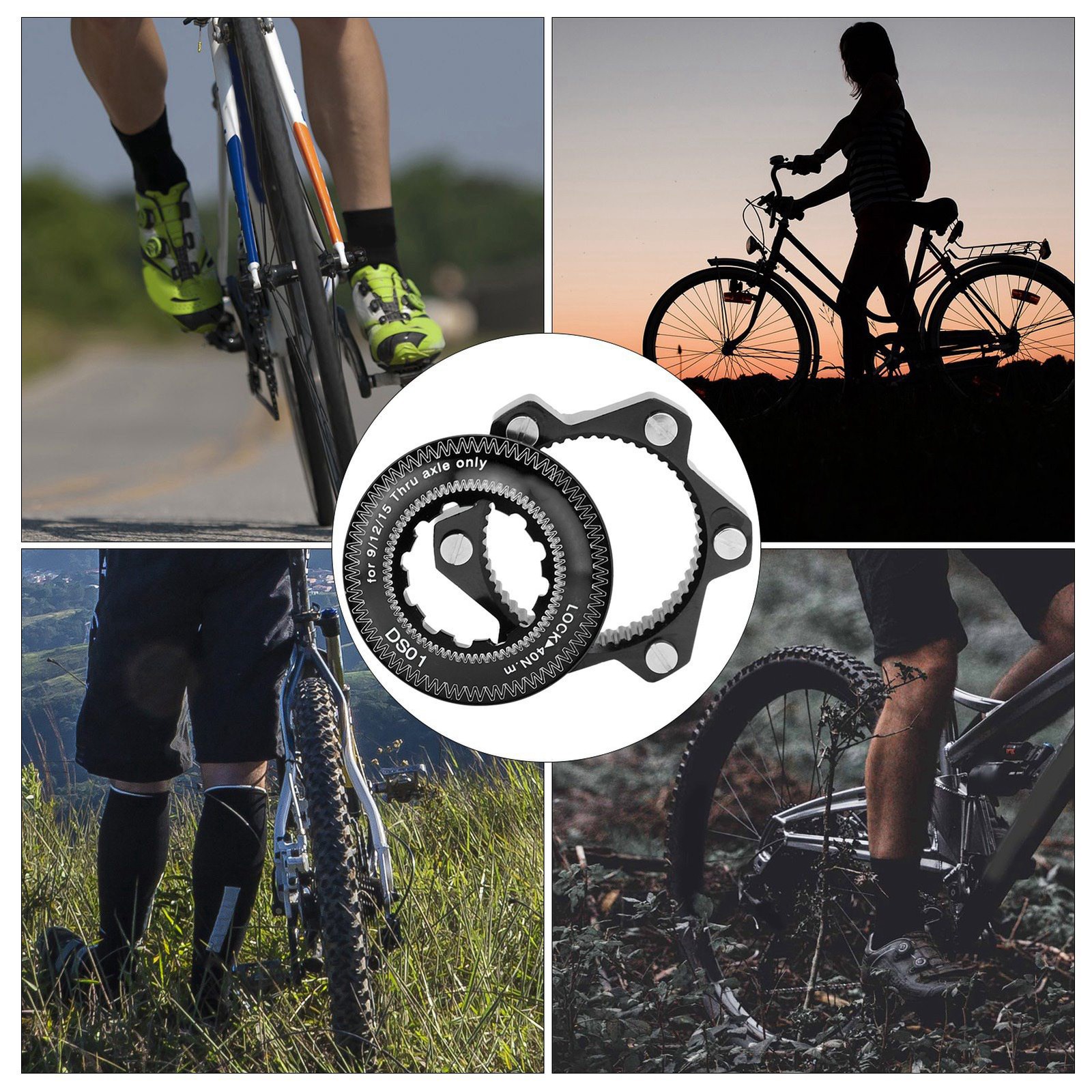 (Black)Brake Center Lock Bike 6 Bolts Disc Rotor Adapter Set Bicycle BA