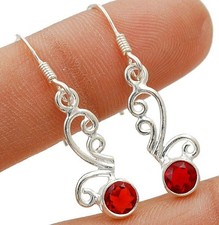 Natural Fire Garnet 925 Solid Sterling Silver Earrings 1 1/4'' Long @6-1