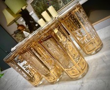 Culver 22k Gold Highball Glass Tumblers Asian-Themed Vintage Set of  7