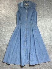 Vintage Dress Womens Large Blue Denim Sleeveless Pockets Maxi Button Front USA