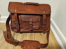 leather messenger Real brown laptop satchel bag genuine briefcase One Love