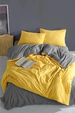 Yellow and gray 100 Organic Cotton Double Sided Duvet Cover Set