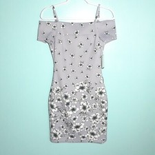 Guess Lavender Floral Pencil Dress size 2, NEW Bodycon Black Purple Off Shoulder