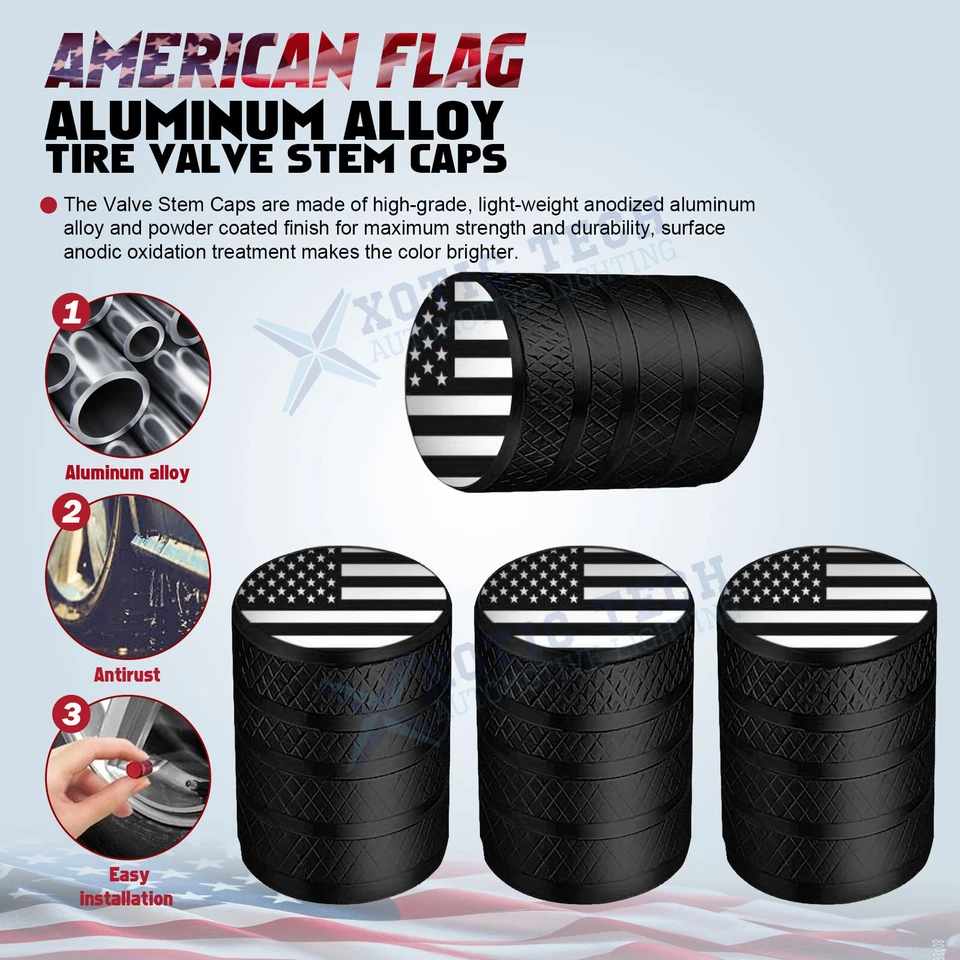 4Pcs Tire Valve Stem Caps Anodized Aluminum American Flag Logo Covers For Cars - Image 4 of 4