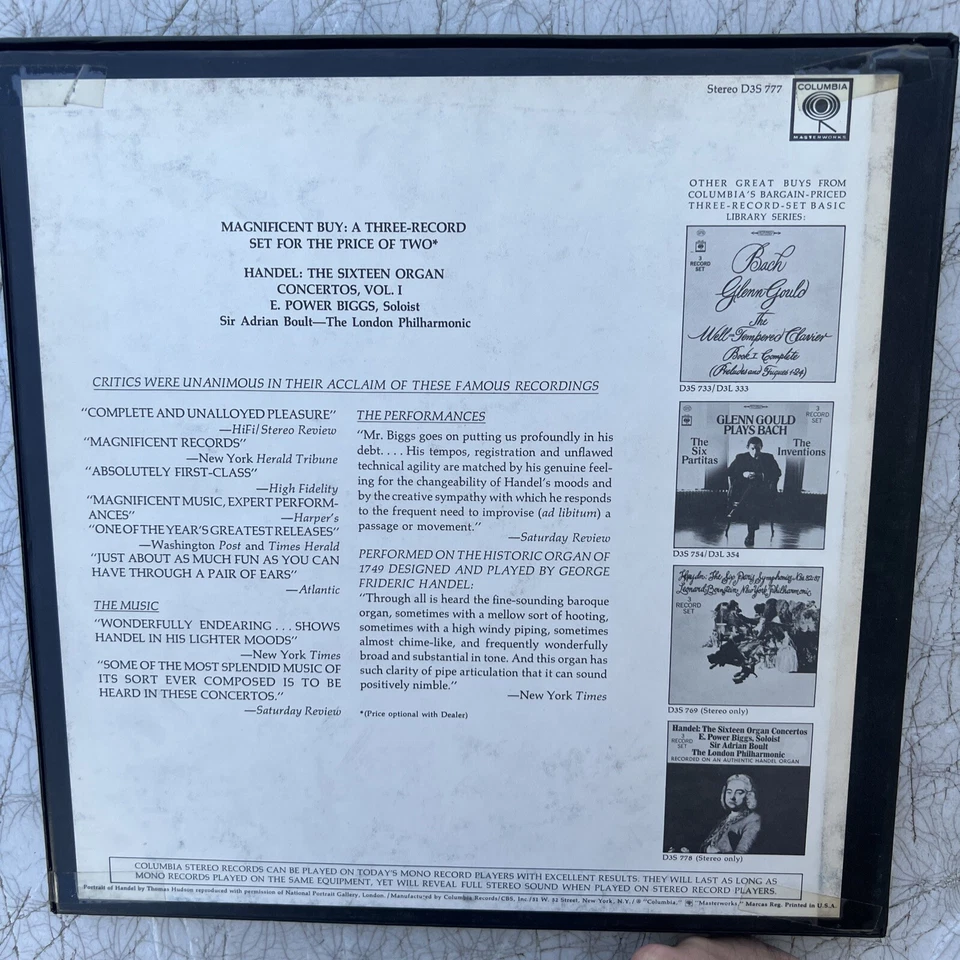 Handel: The Sixteen Organ Concertos, Vol 1 (Concertos No 1 - 9)  Biggs Soloist - Image 3 of 4